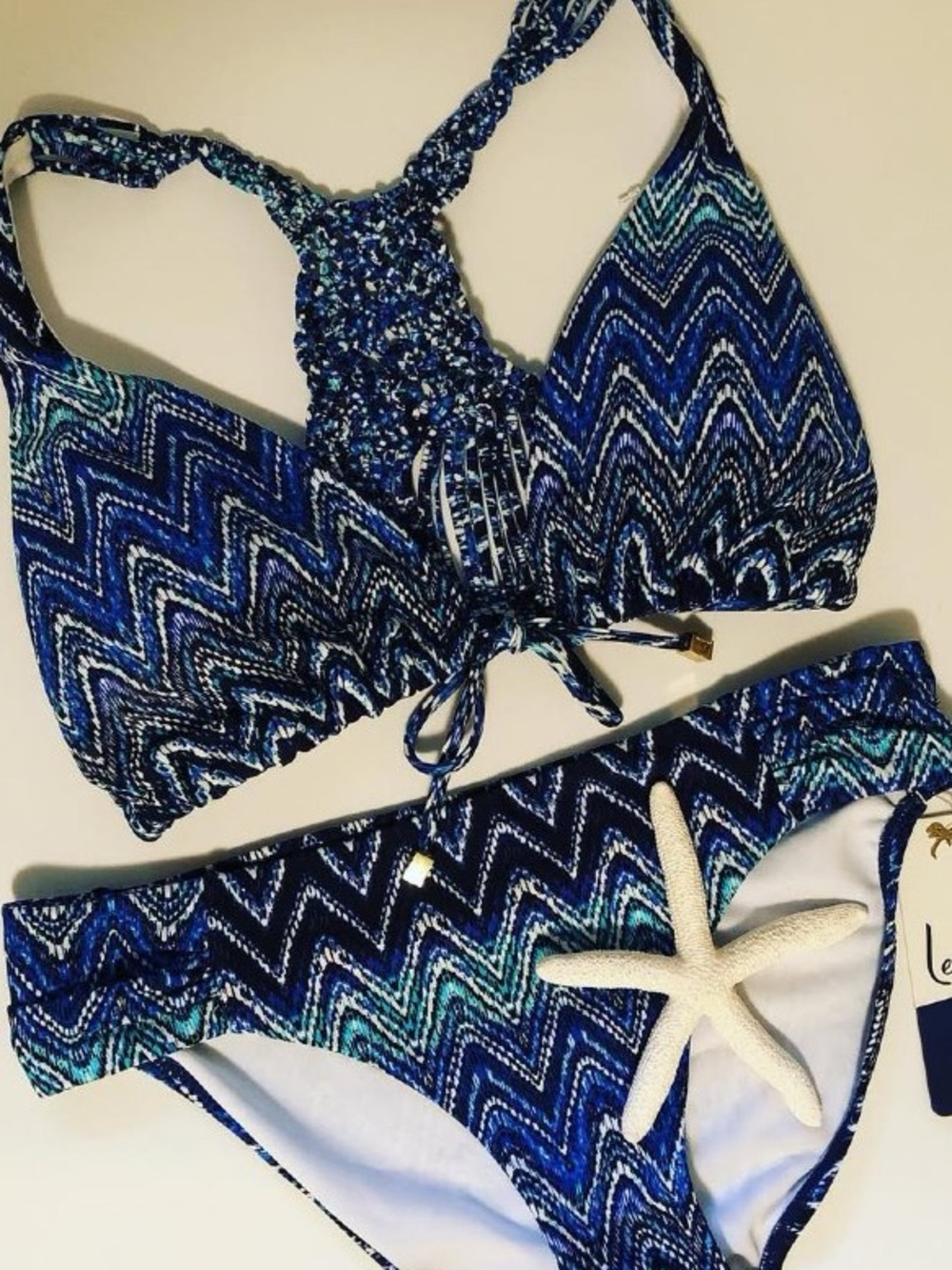 Blue Chevron Halter Bikini top by Leilani